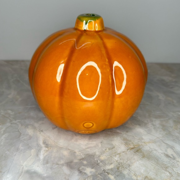 Vintage UPCO USA Ceramic Pumpkin Orange JACK-O-LANTERN Halloween  6.5” Pottery - Picture 3 of 9